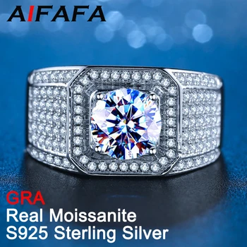 AIFAFA 10 Karat të Vërtetë Moissanite Unaza për Burrat, Gratë S925 Sterling Silver Gazuar Perlë Unazë Gjobë Bizhuteri të Kalojë Diamanti Test GRA