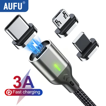 AUFU Magnetike Kabllo 3A të Shpejtë Ngarkimit Mikro USB Tipit C Magnetike Akuzuar Kabllo të Dhënash USB të Akuzuar Tela për iPhone Samsung Xiaomi