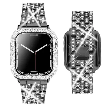 Diamanti Metalike të Rripit Rast për Apple Watch Band 41mm 40mm 45mm 44mm 38/42mm Watchband për Iwatch SE 7 5 6 4 3 Modës Grua Rrip
