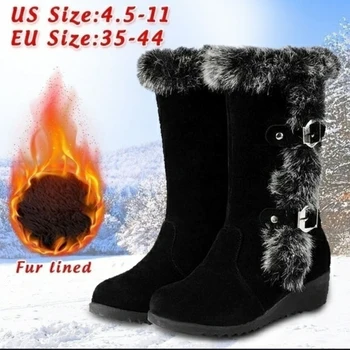 Dimrit Gratë Këpucë Zonja Mes Viç Çizme Të Lartë Tub Klasik Të Trasha Qeth Modele Borë Çizme Mujë Plus Size 35-42