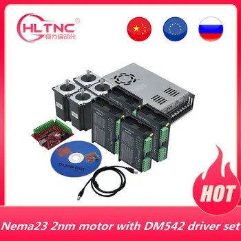 HLTNC 4 Aks NEMA23 57HS76 2Nm Stepper Motor Kit + DM542 Shoferi + Mach3 Ndërfaqe të Bordit + 350W36V Furnizimit me energji elektrike Për Makinë CNC